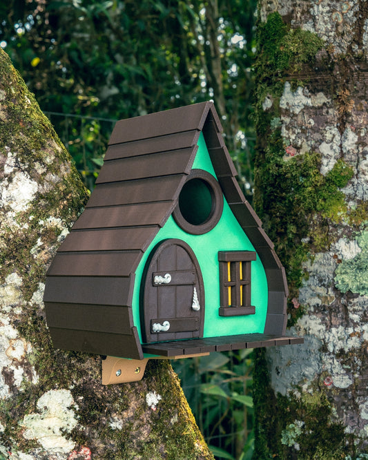 Enchanting Green Cottage Birdhouse - A Whimsical Home for Feathered Friends